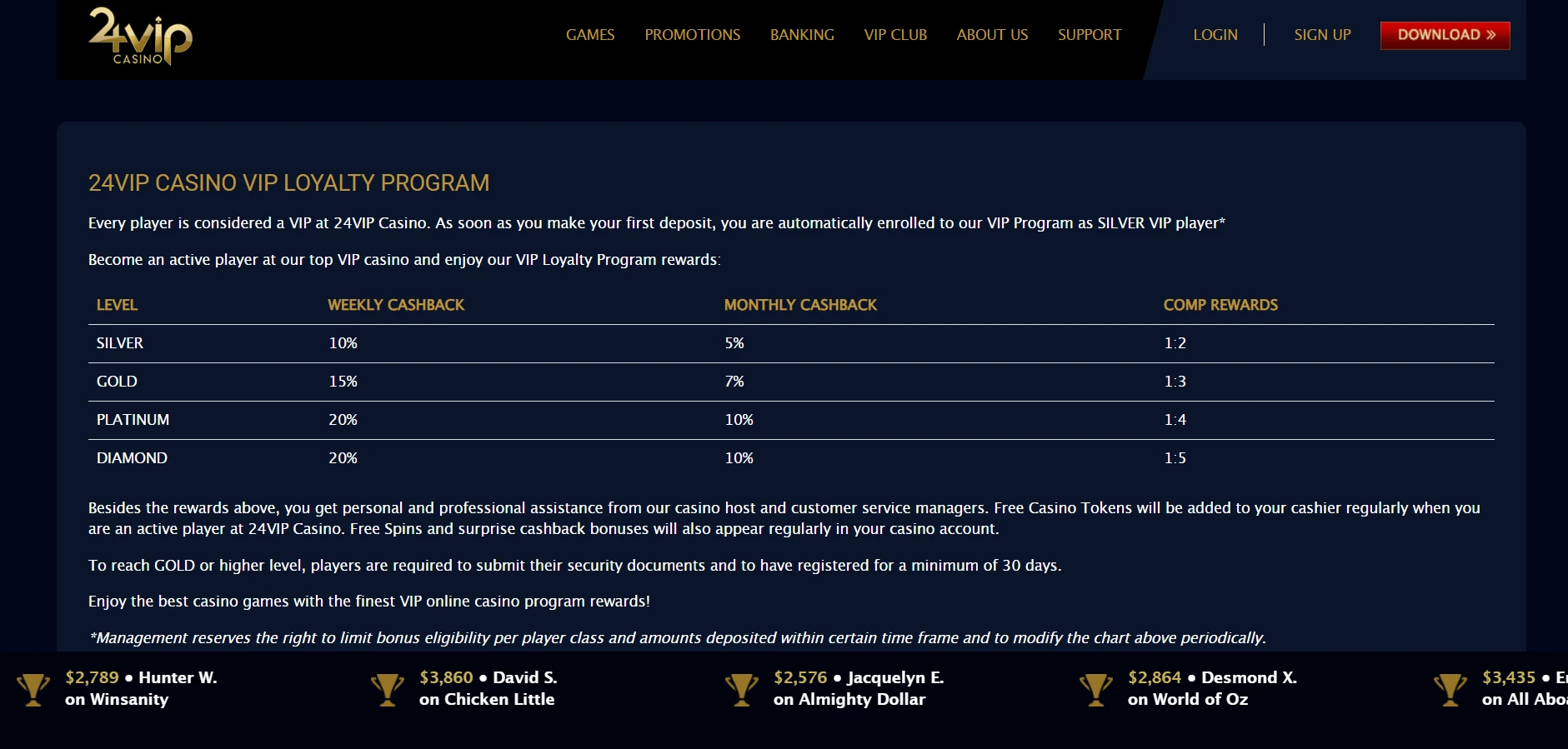 24VIP Casino Screenshot