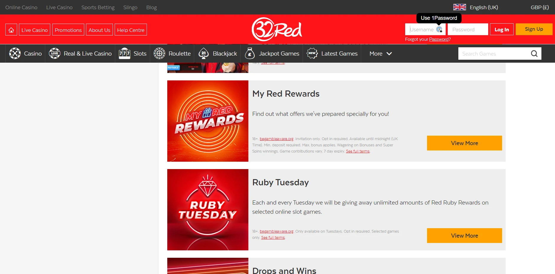 32Red Casino Screenshot