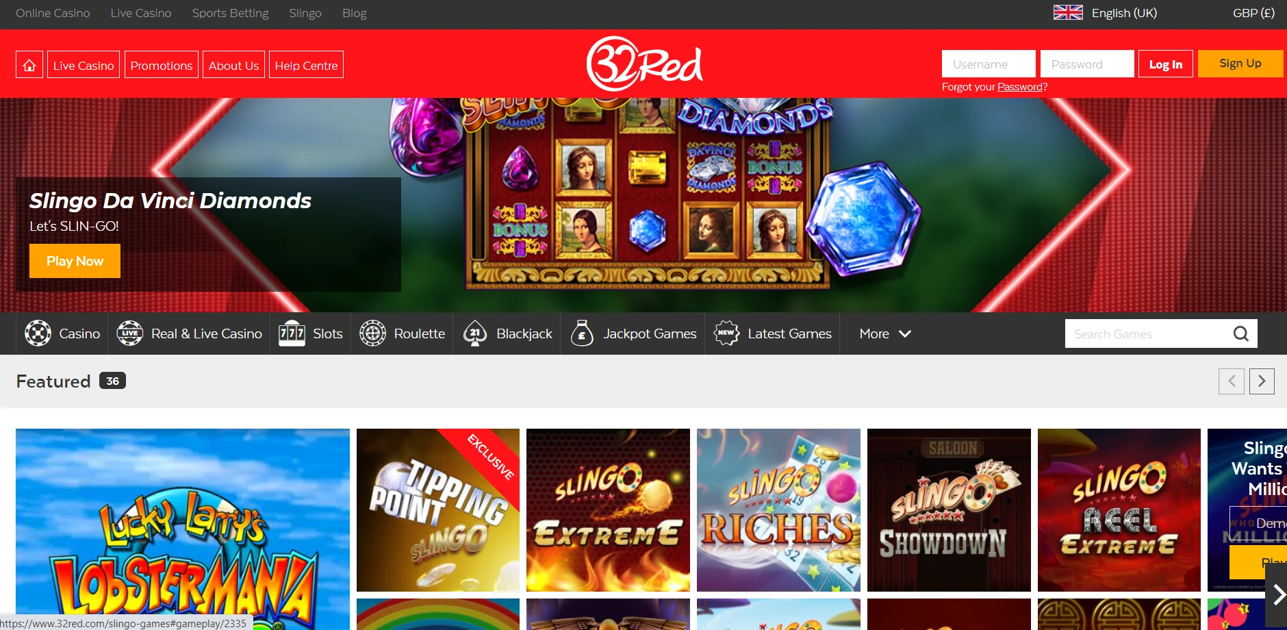 32Red Casino Screenshot