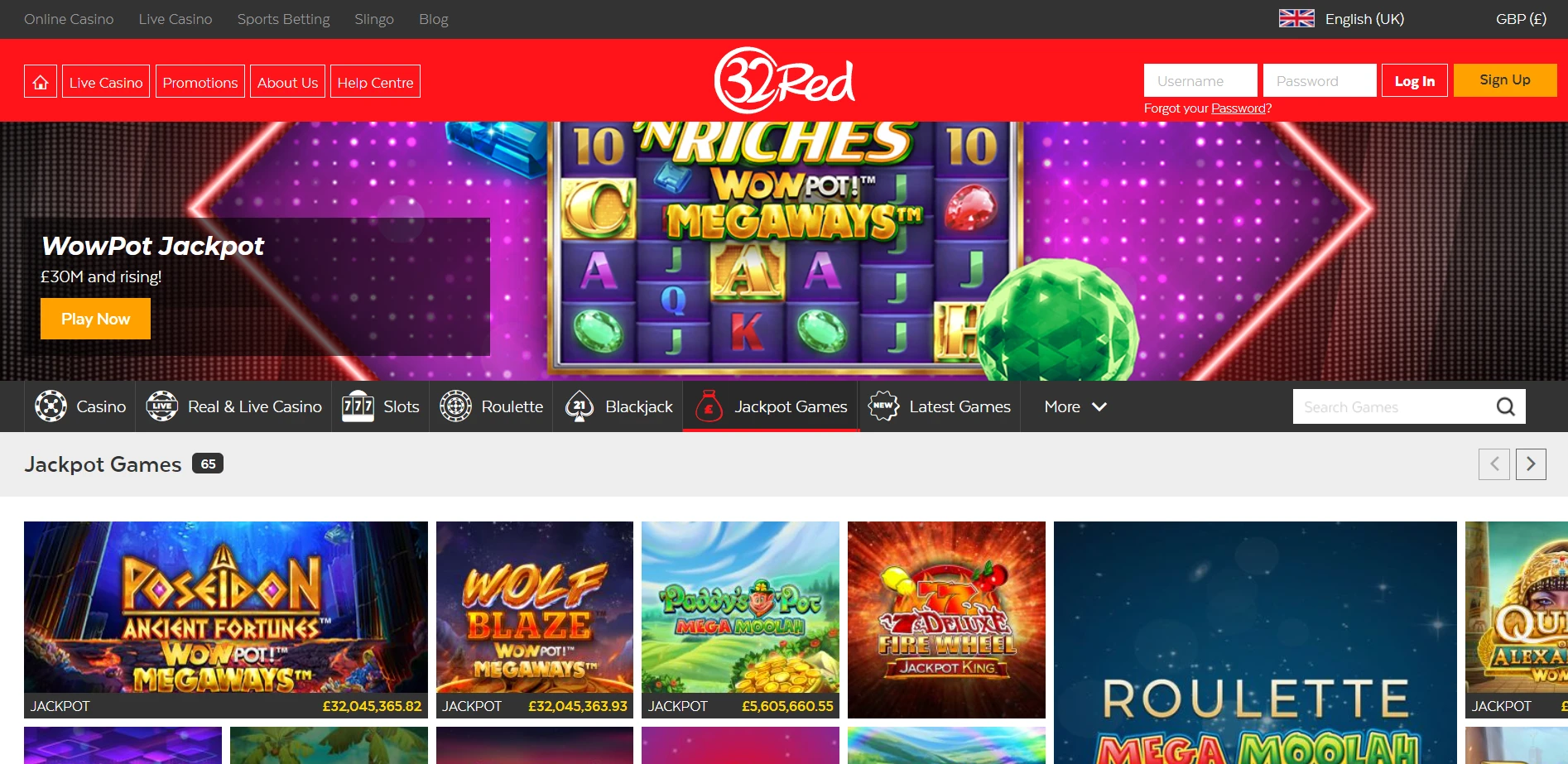 32Red Casino Screenshot