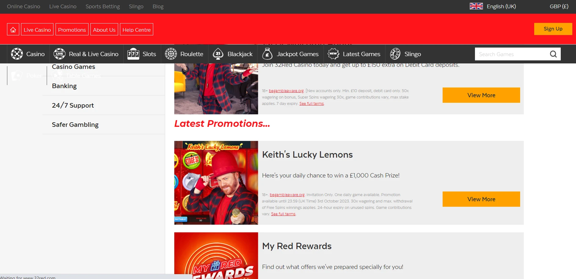 32Red Casino Screenshot