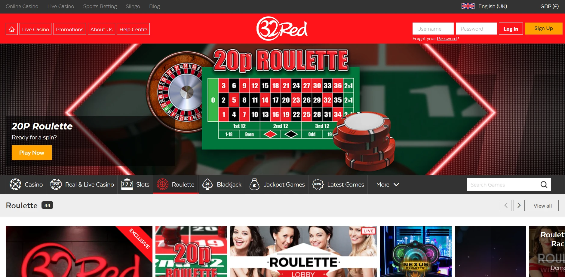 32Red Casino Screenshot