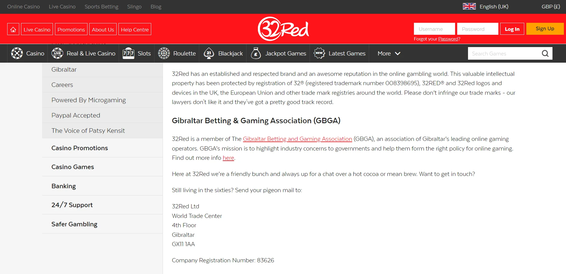 32Red Casino Screenshot