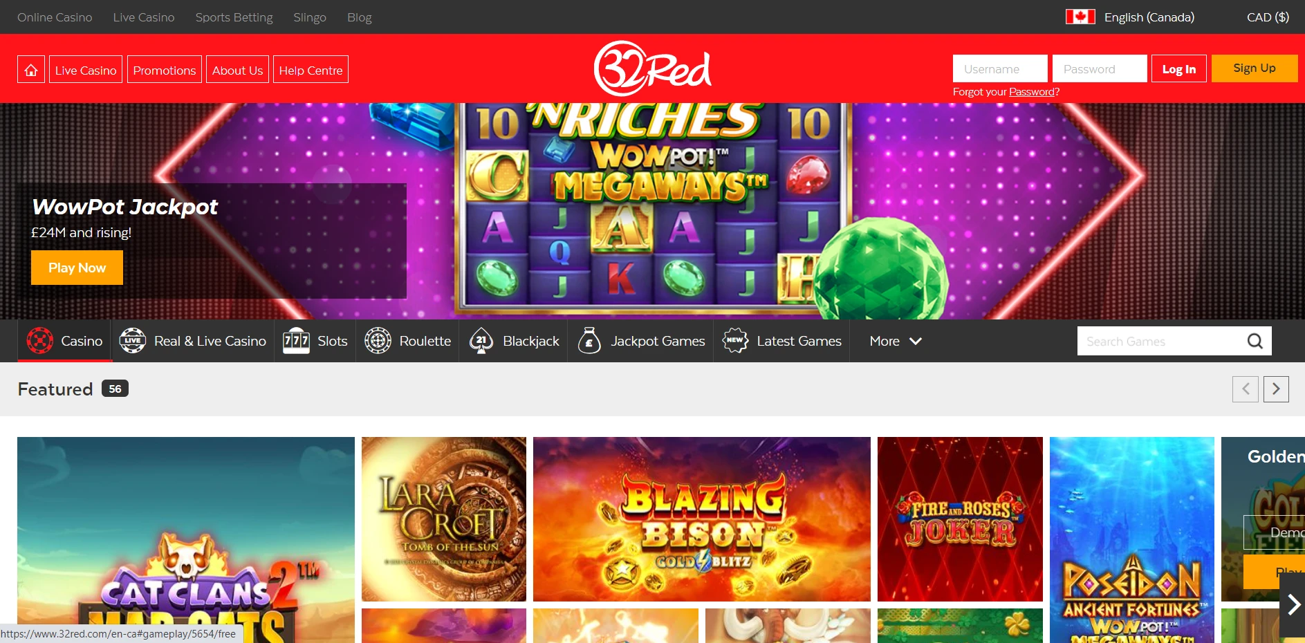 32Red Casino Screenshot