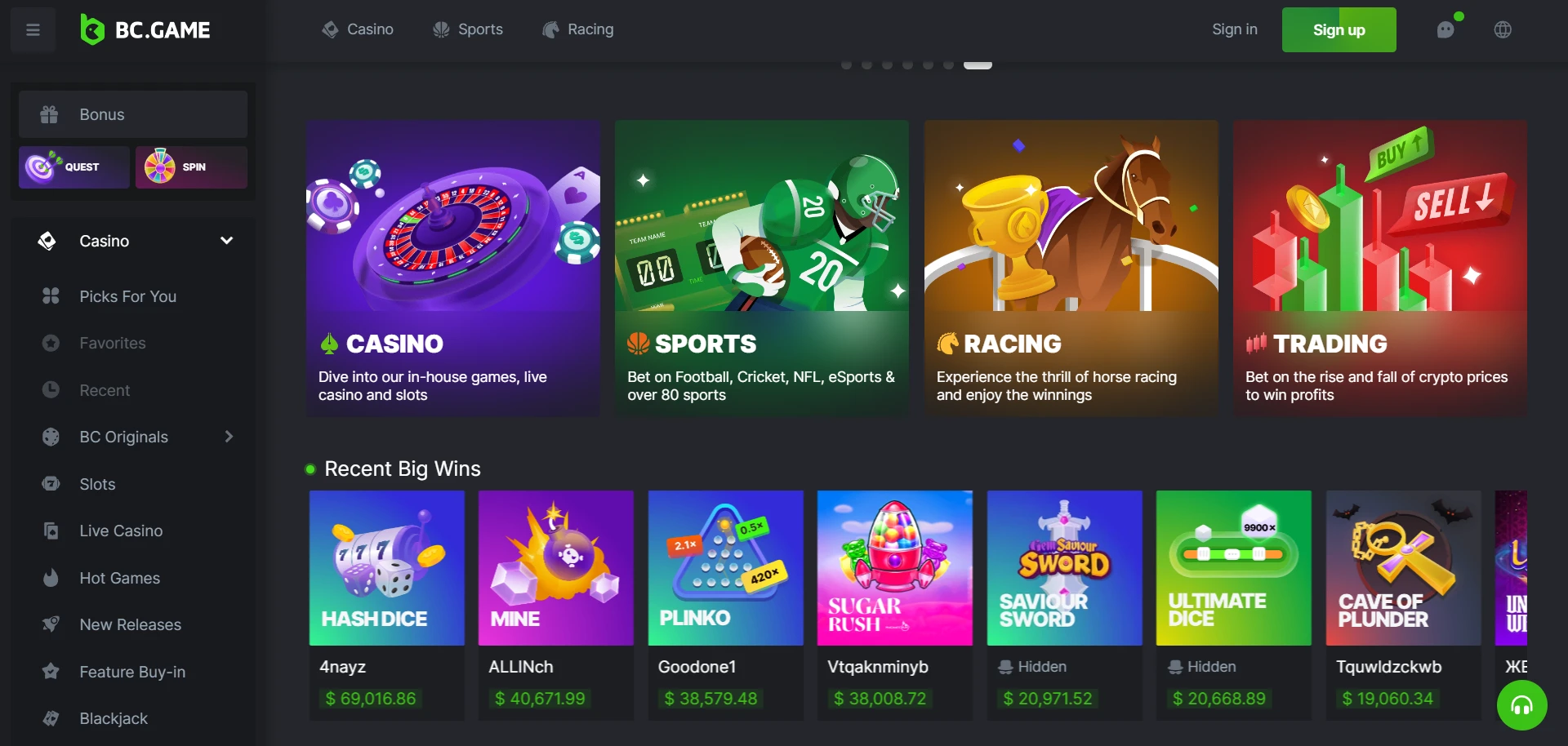 BC.Game Casino Screenshot