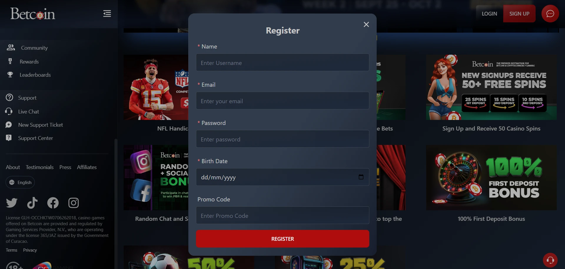 Betcoin.ag Casino Screenshot