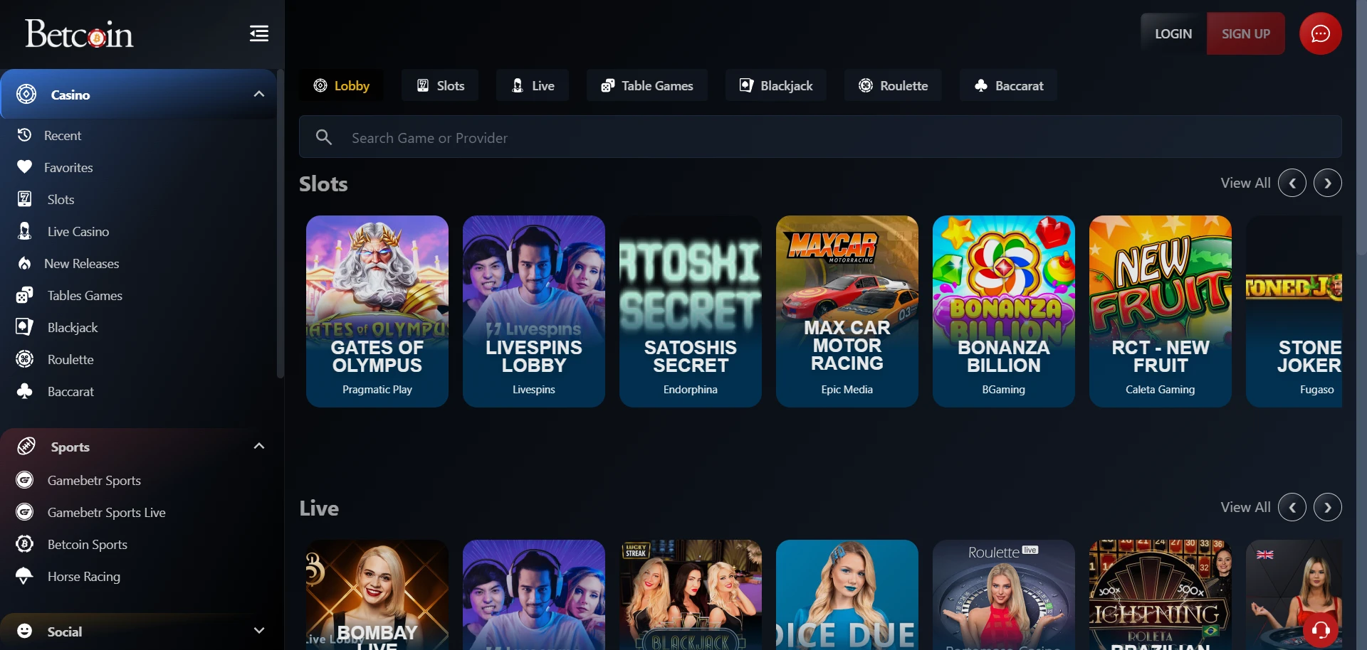 Betcoin.ag Casino Screenshot