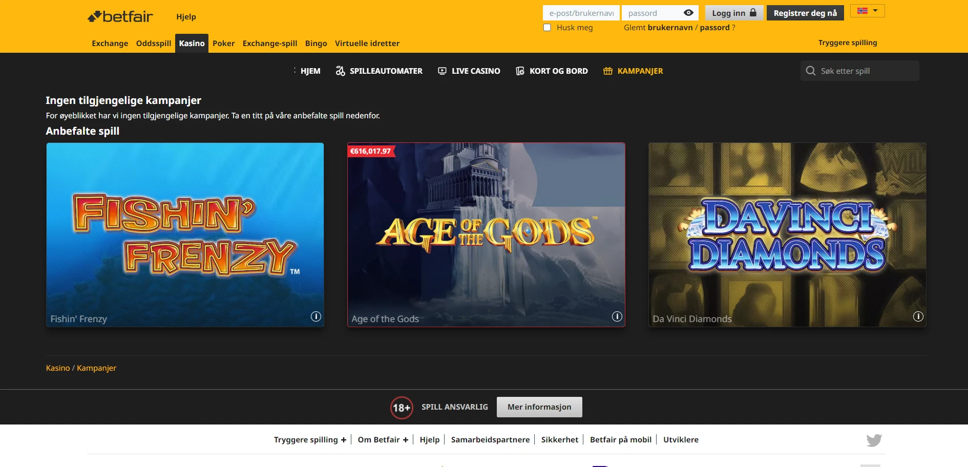 Betfair Casino Screenshot