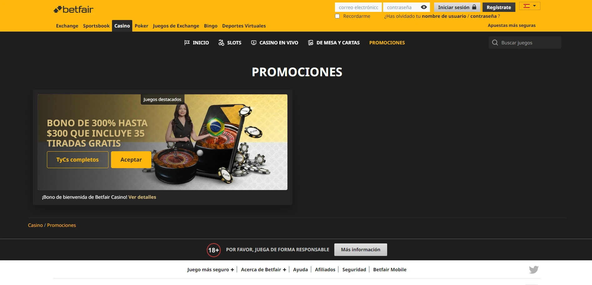 Betfair Casino Screenshot