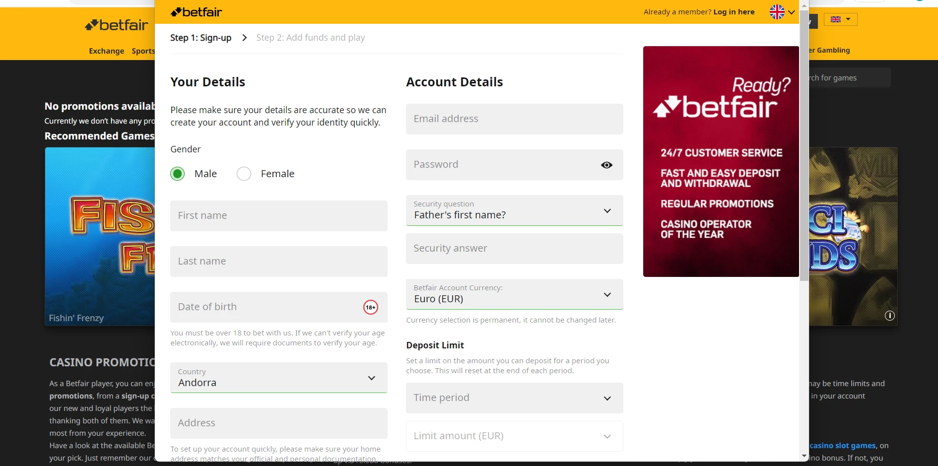Betfair Casino Screenshot