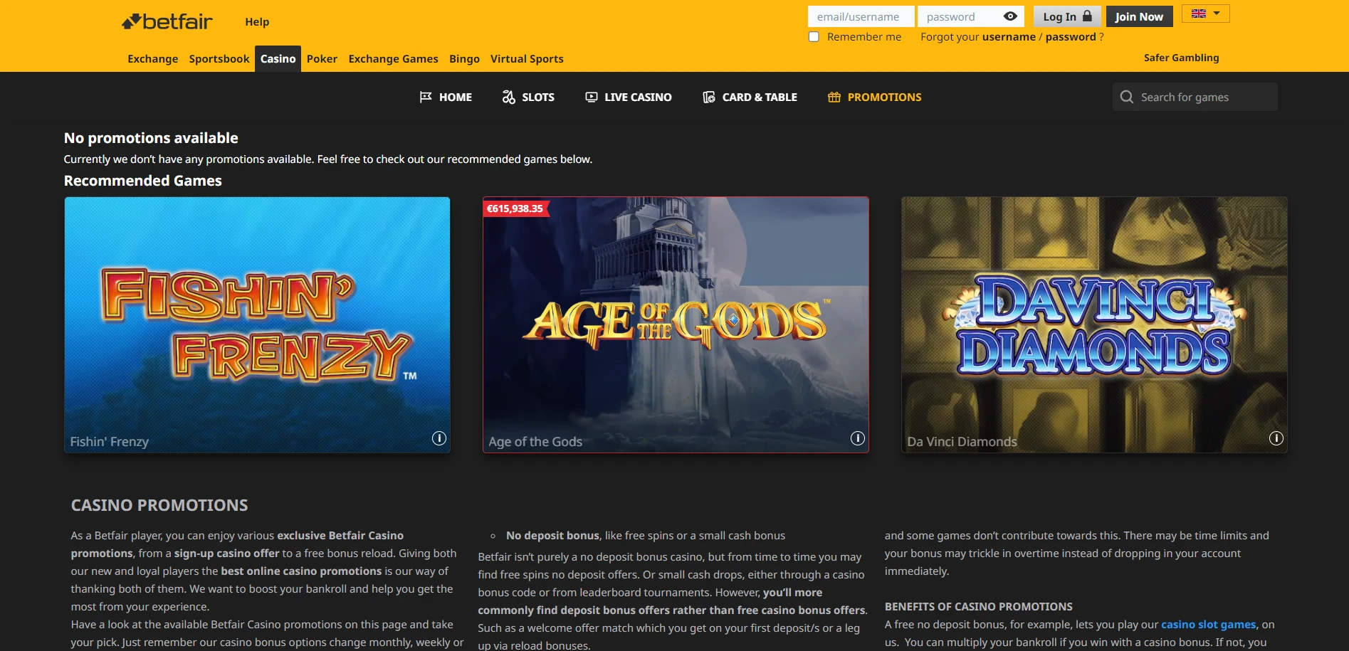 Betfair Casino Screenshot
