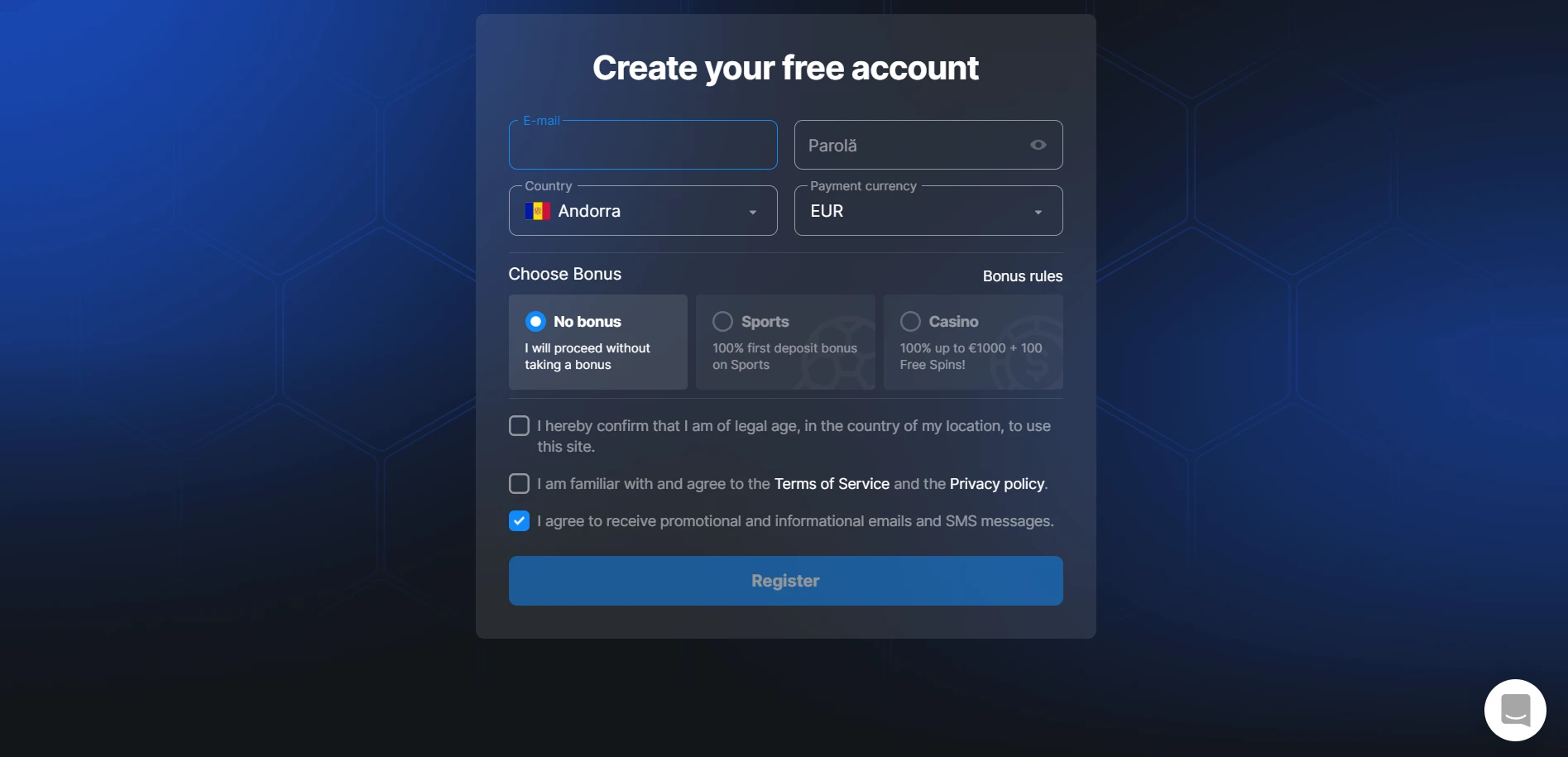 Betmaster Casino Screenshot