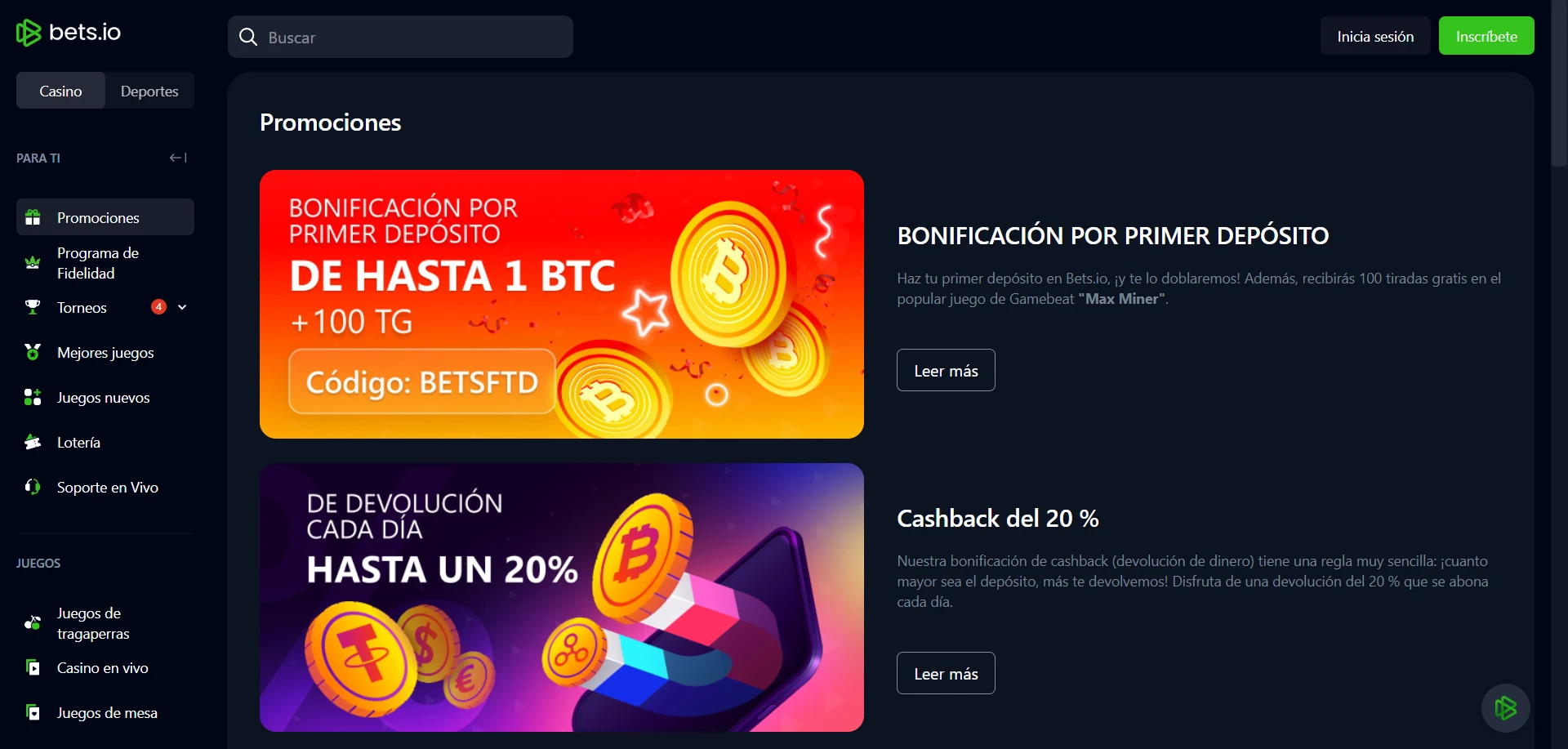 Bets.io Casino Screenshot