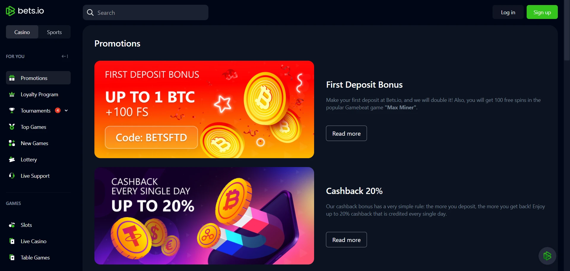 Bets.io Casino Screenshot