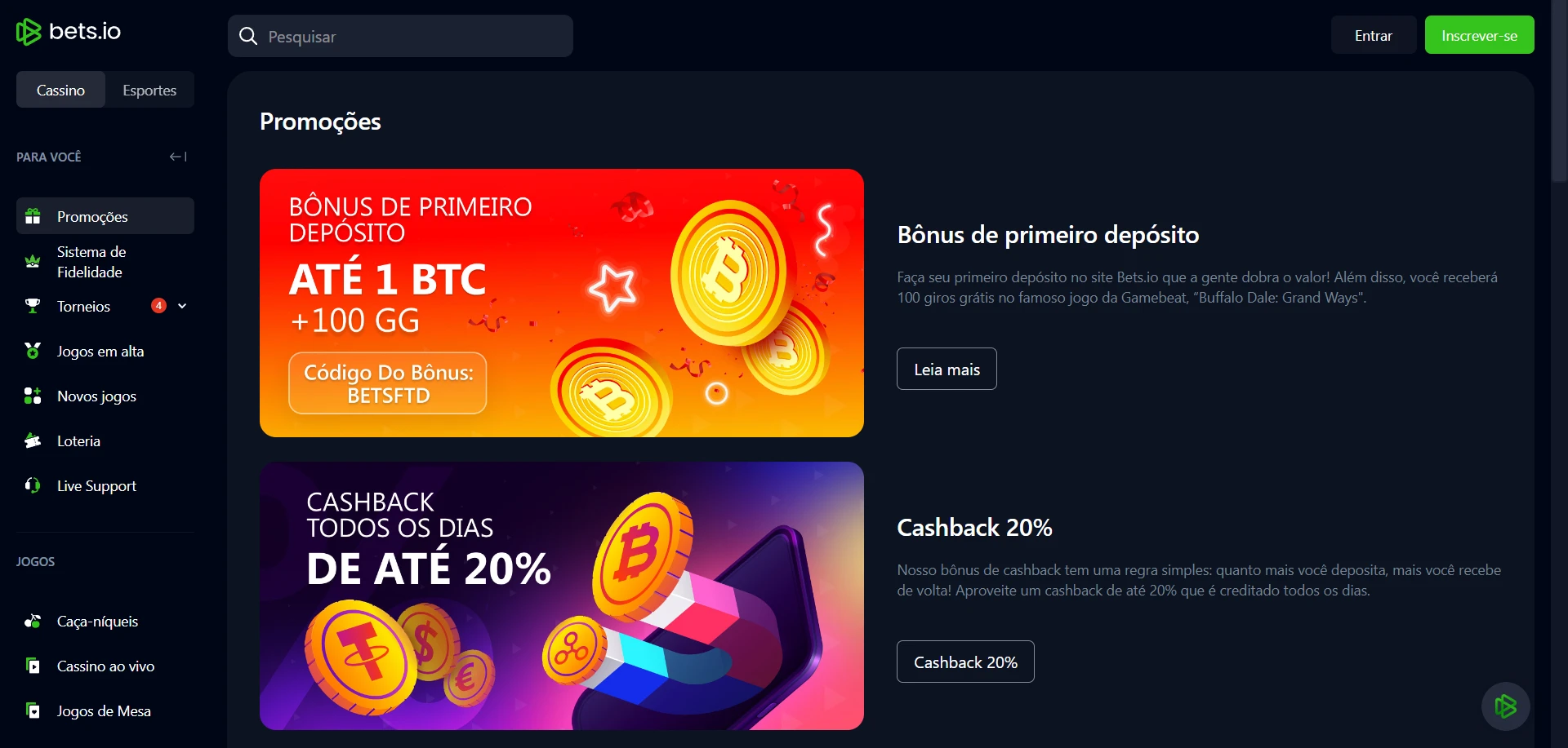 Bets.io Casino Screenshot