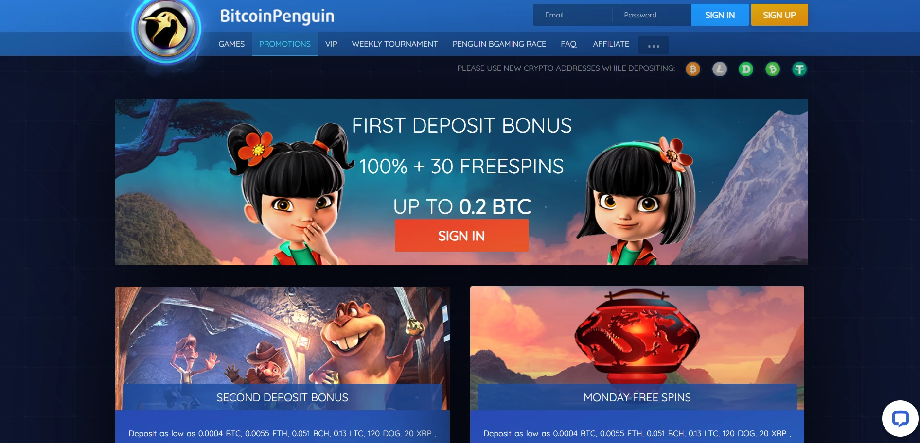 BitcoinPenguin Casino Screenshot