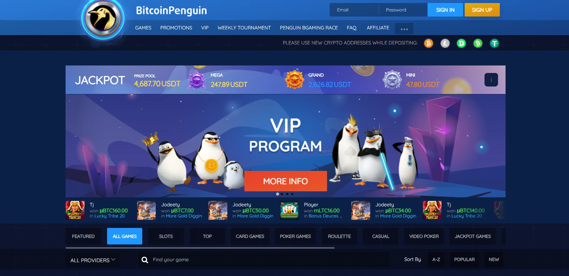 BitcoinPenguin Casino Screenshot