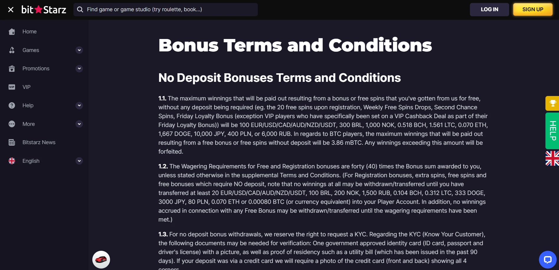 Bitstarz Casino Screenshot