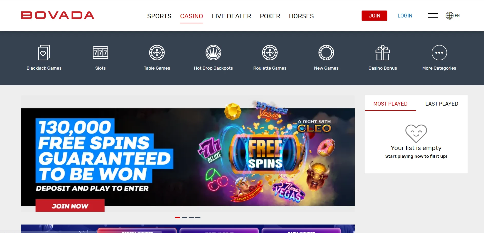 Bovada Casino Screenshot