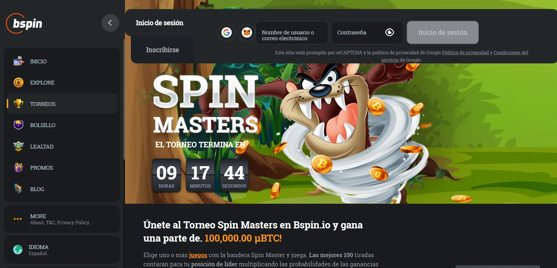 Bspin.io Casino Screenshot