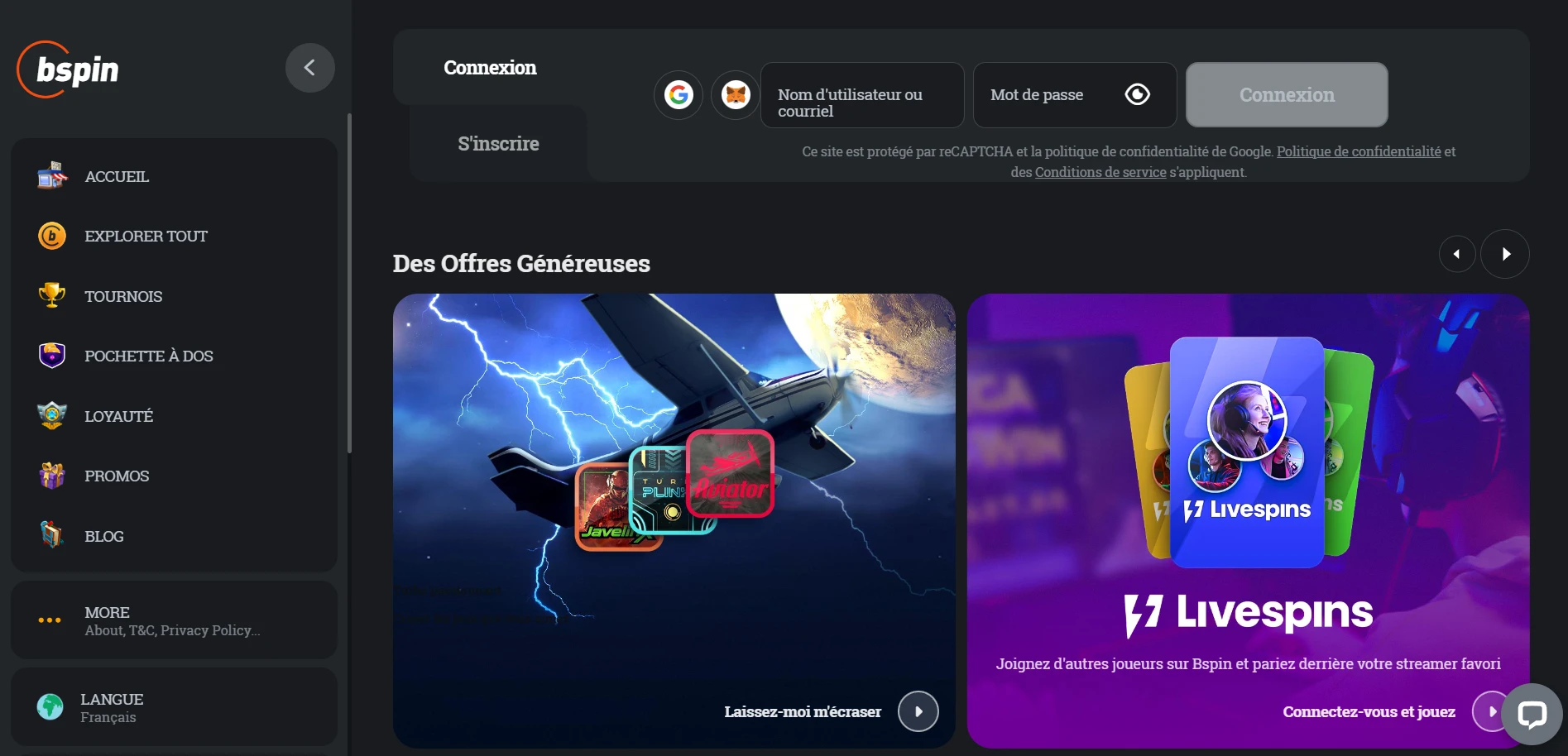 Bspin.io Casino Screenshot