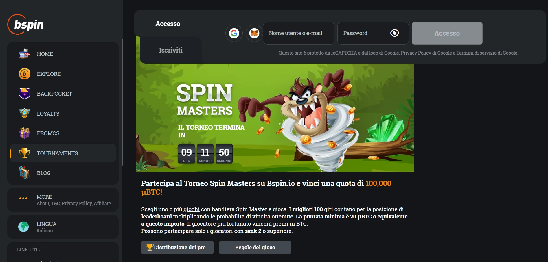 Bspin.io Casino Screenshot