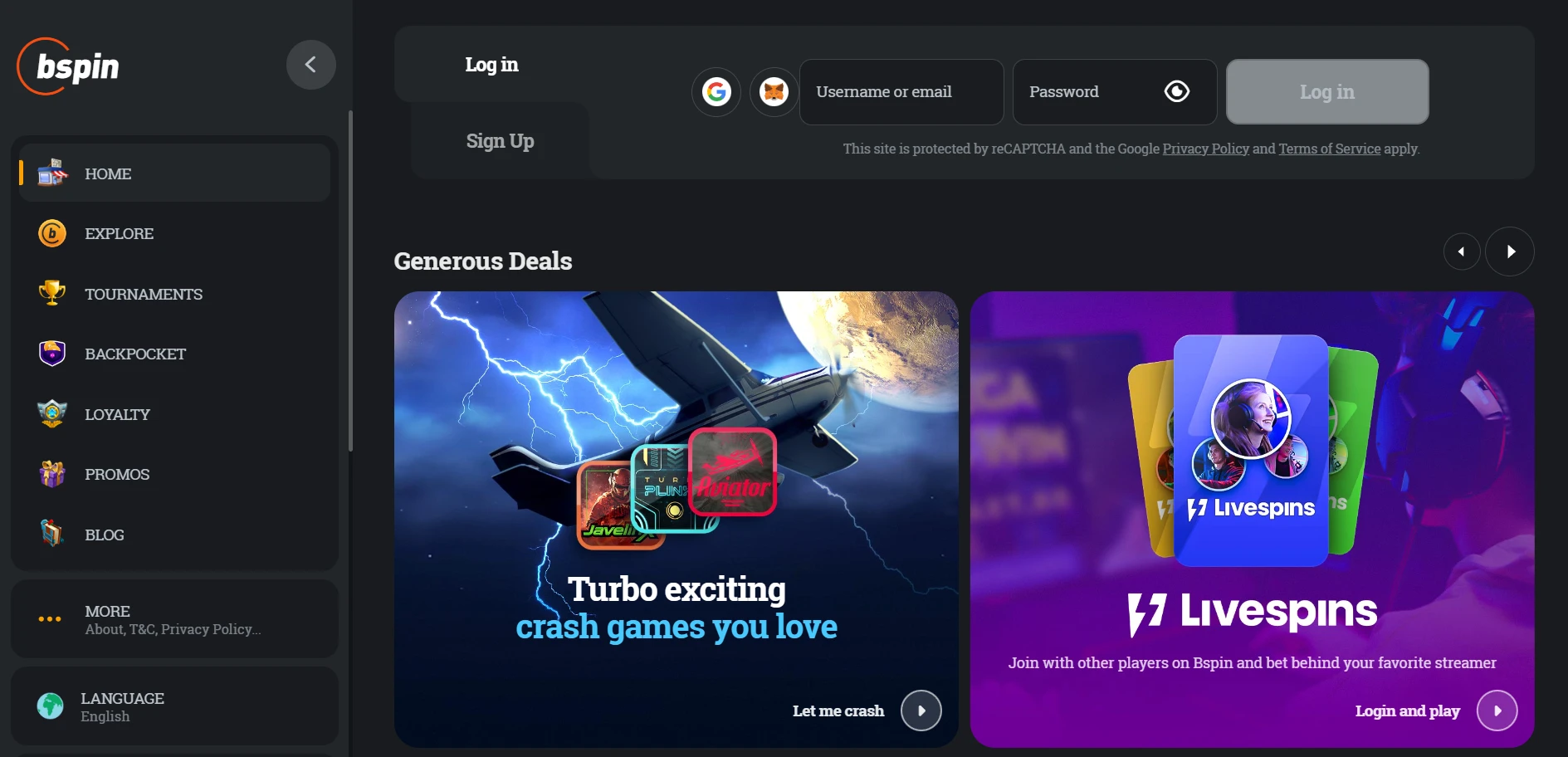 Bspin.io Casino Screenshot