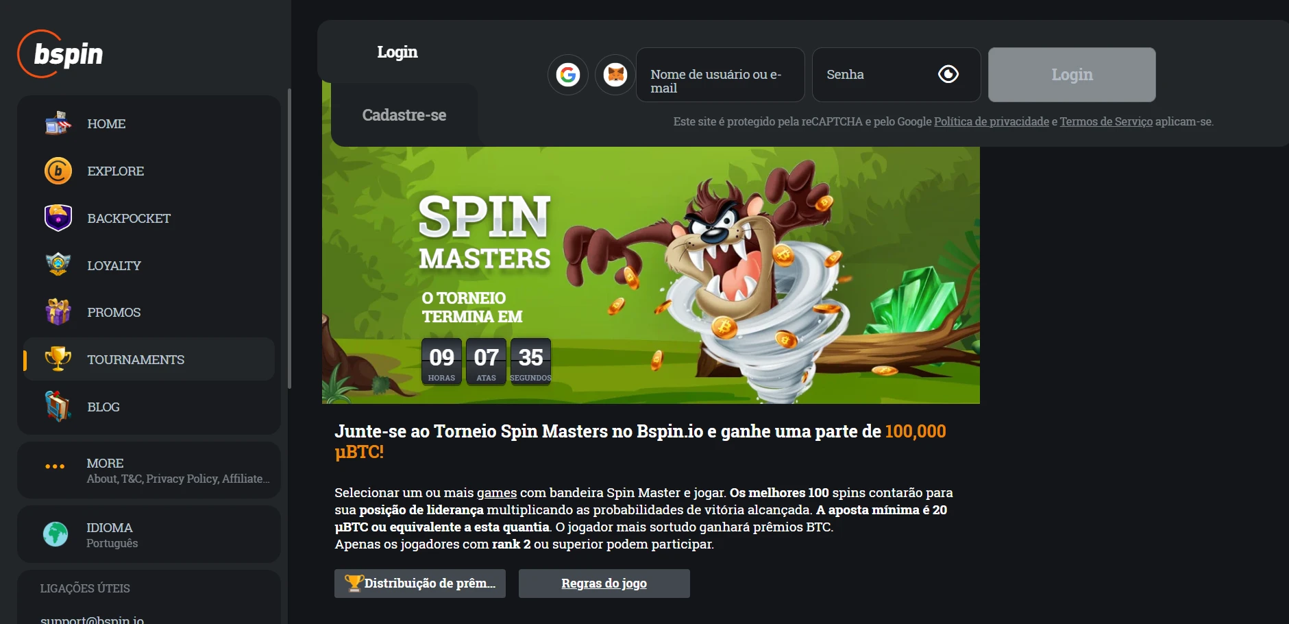Bspin.io Casino Screenshot