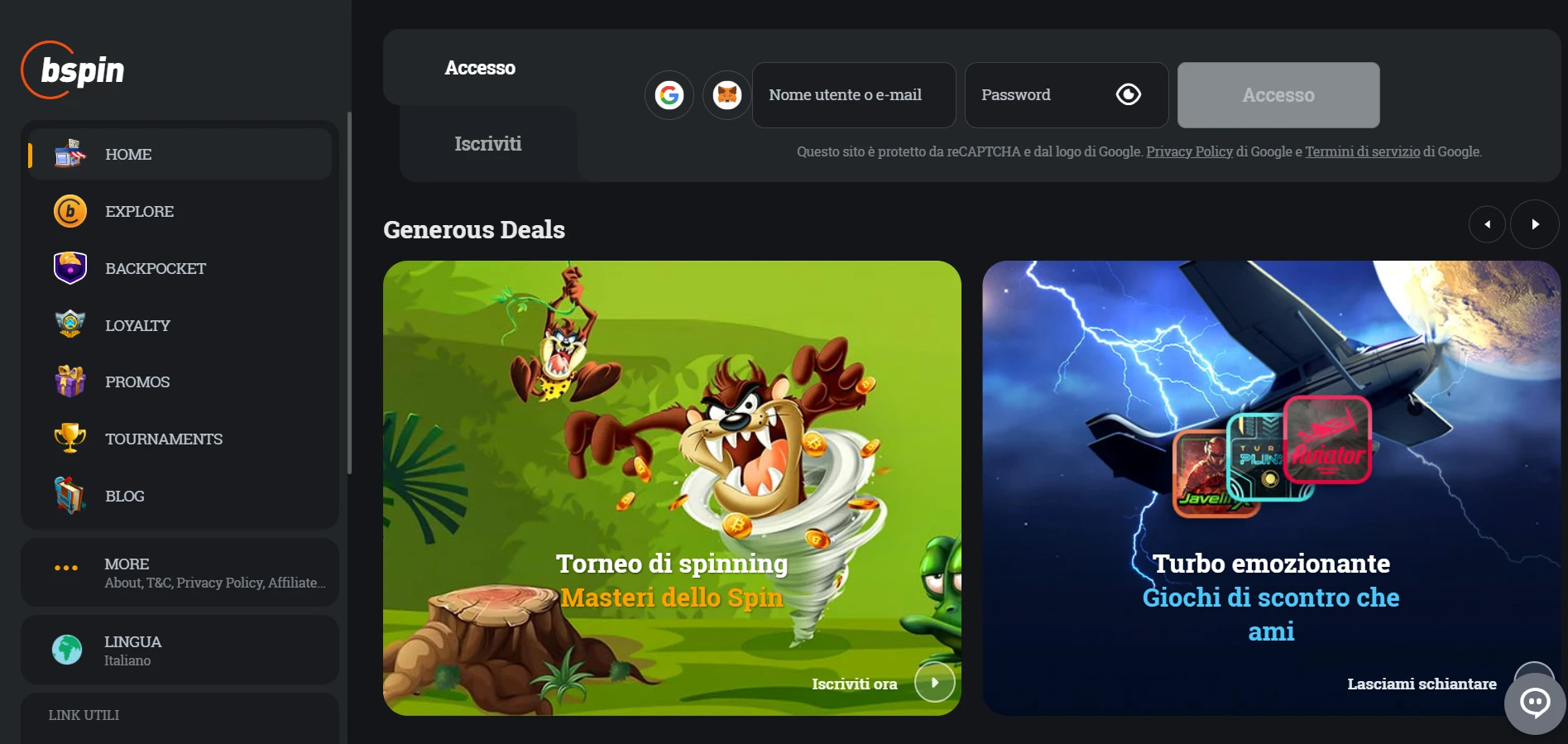 Bspin.io Casino Screenshot