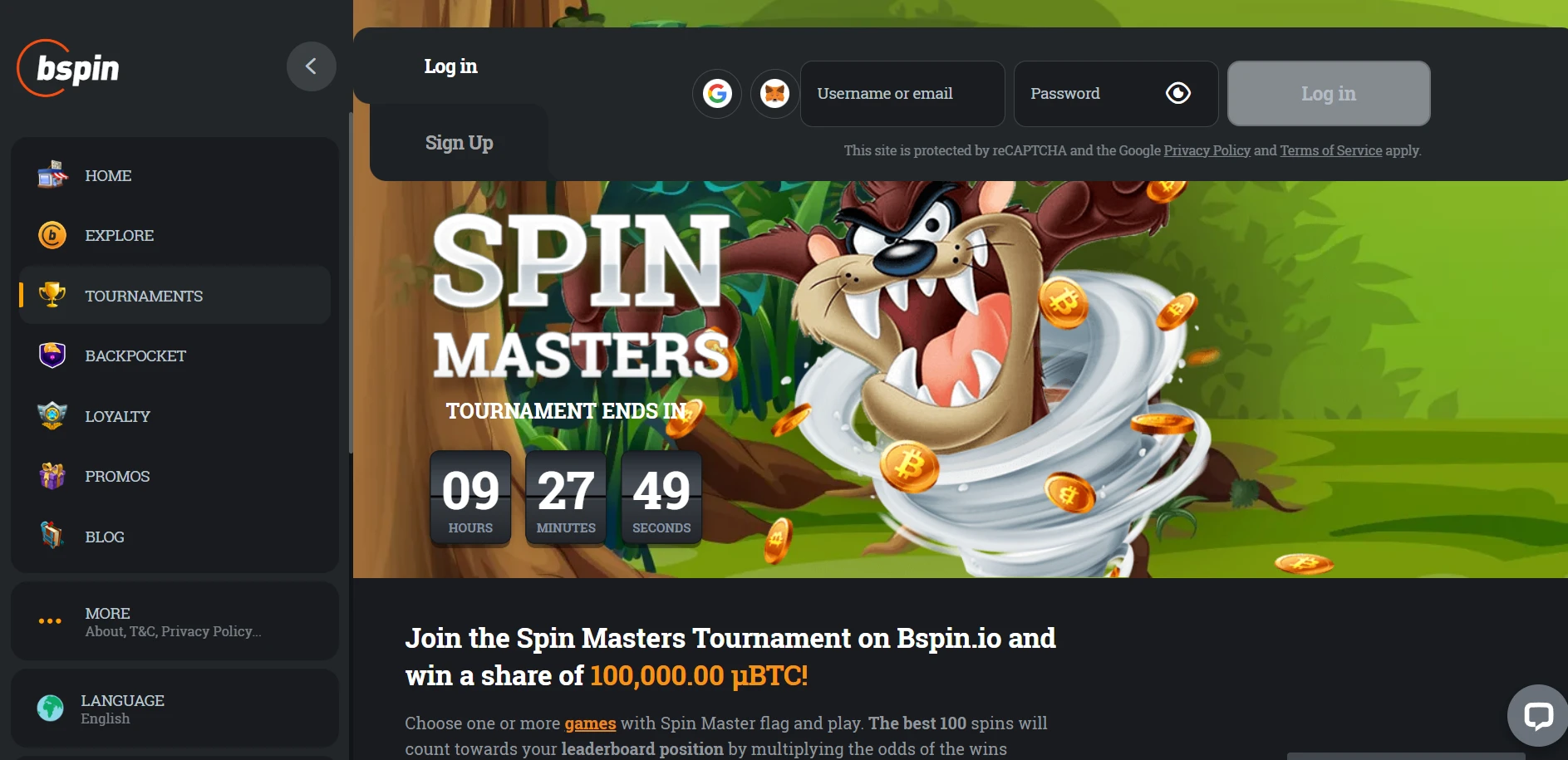 Bspin.io Casino Screenshot