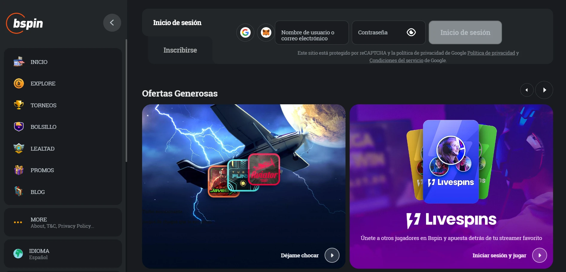 Bspin.io Casino Screenshot