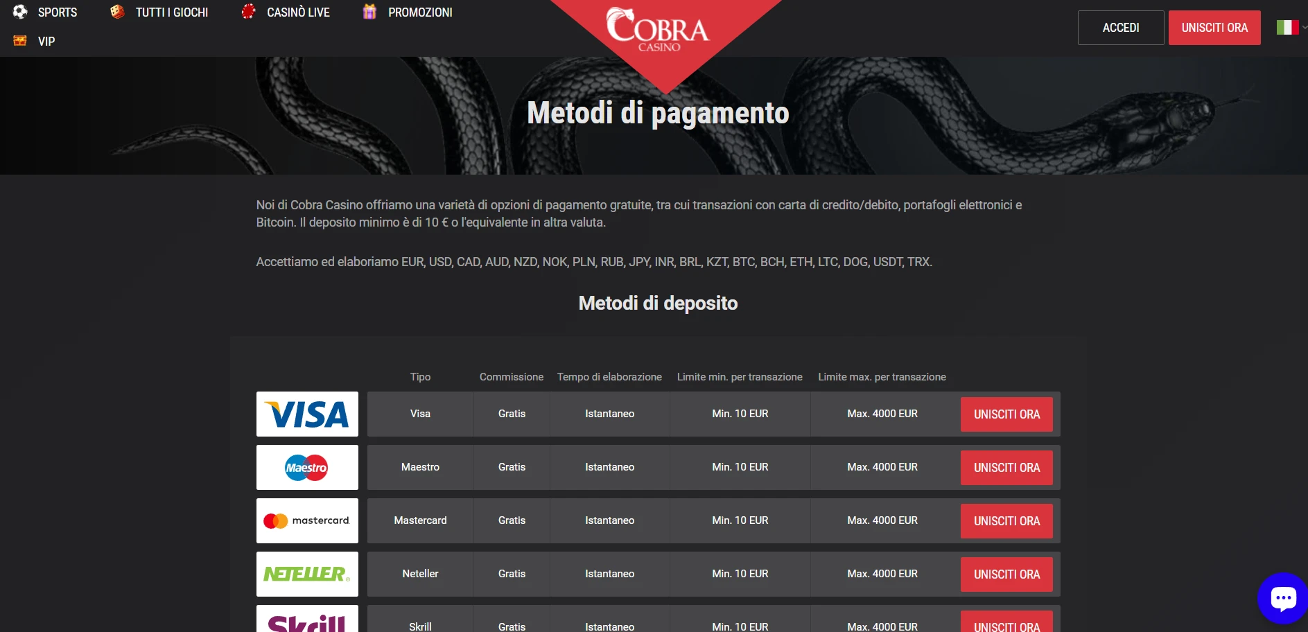 Cobra Casino Screenshot