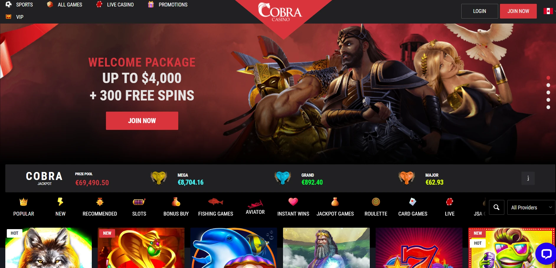 Cobra Casino Screenshot