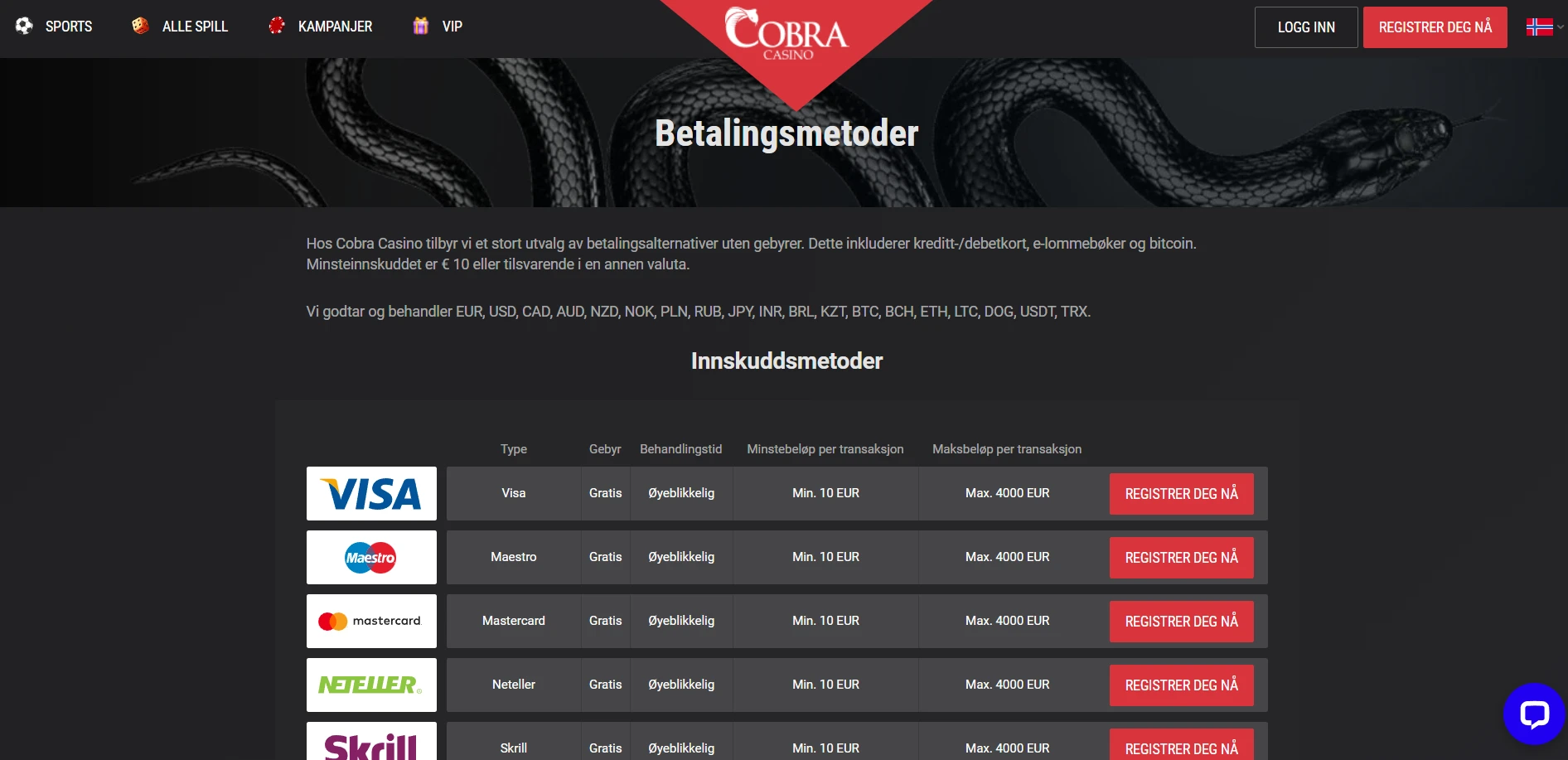 Cobra Casino Screenshot
