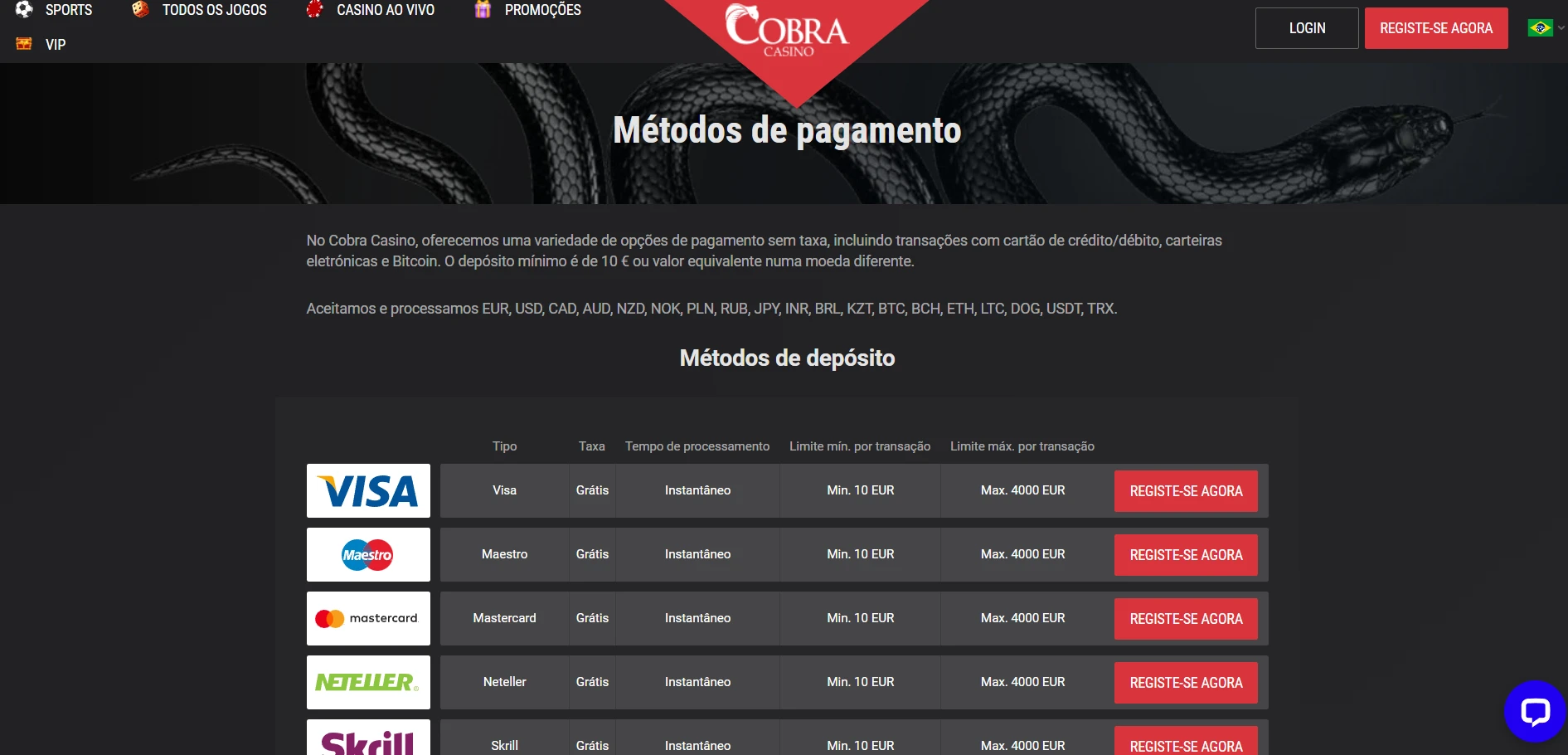 Cobra Casino Screenshot