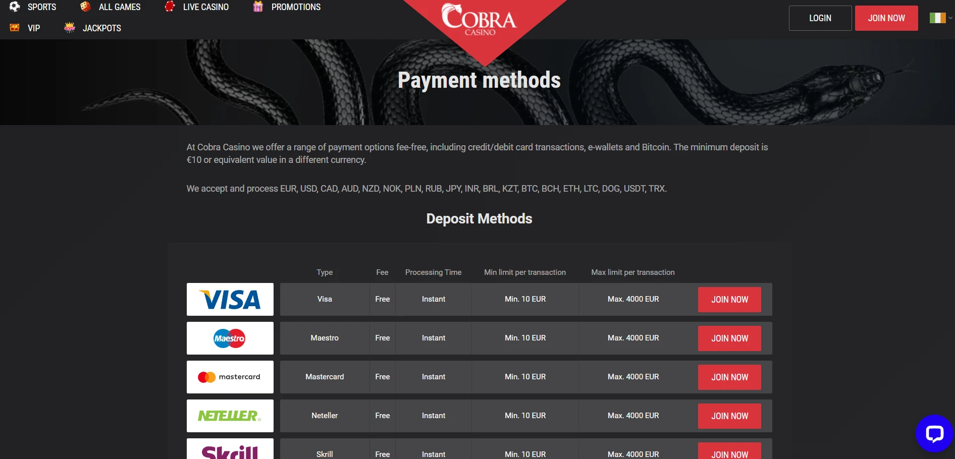 Cobra Casino Screenshot