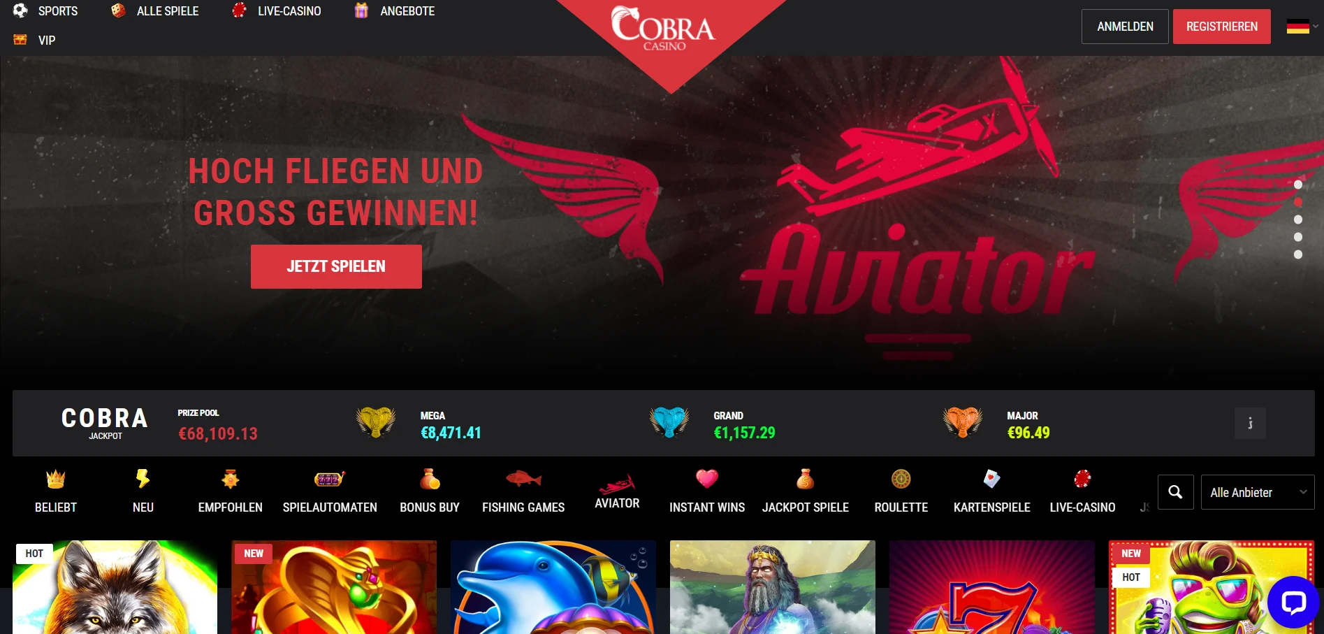 Cobra Casino Screenshot