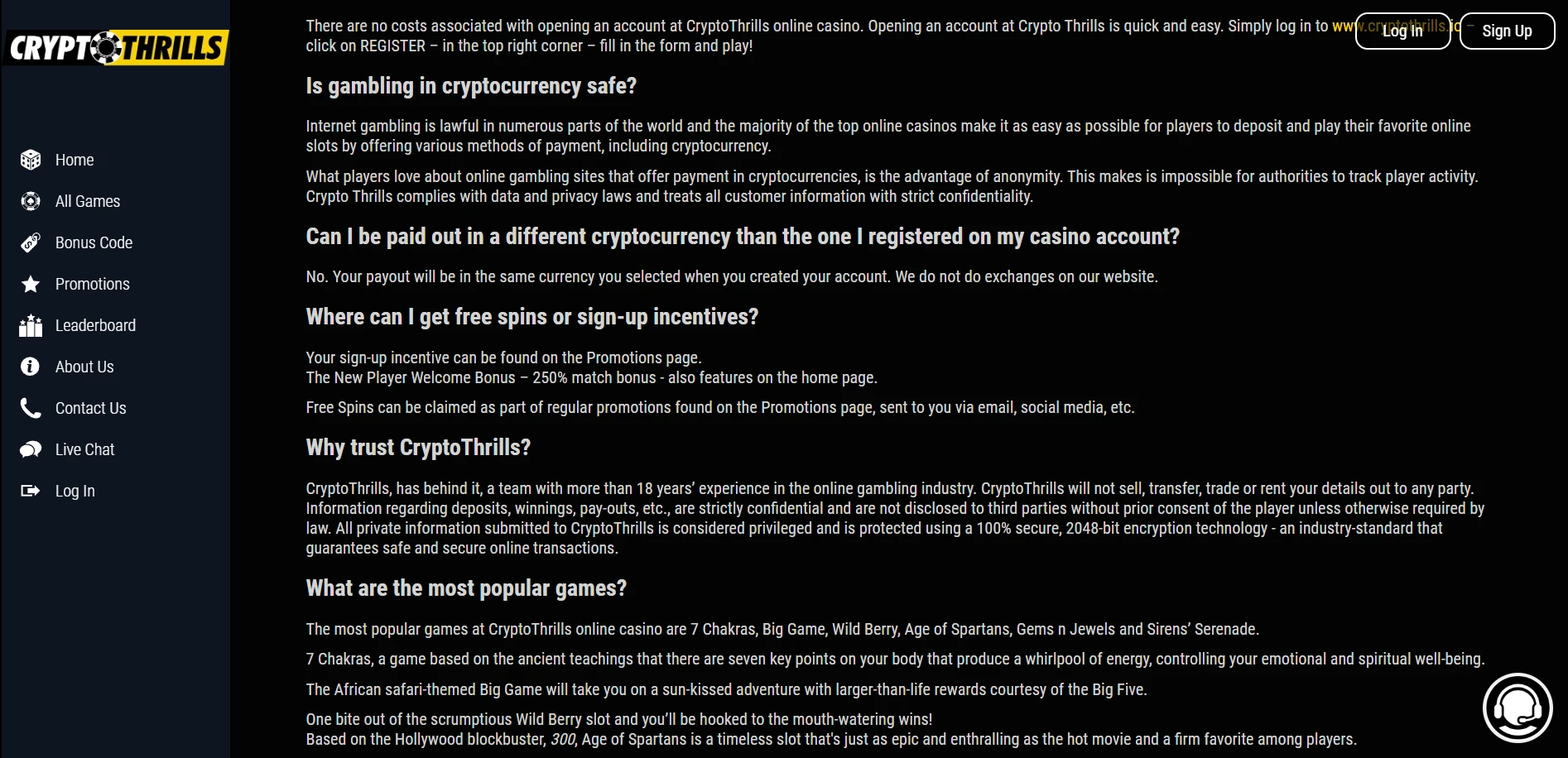Crypto Thrills Casino Screenshot