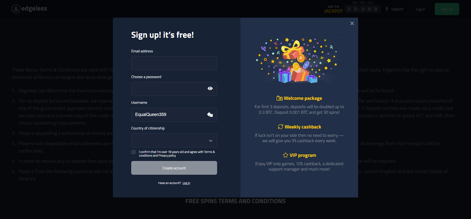 Edgeless Casino Screenshot