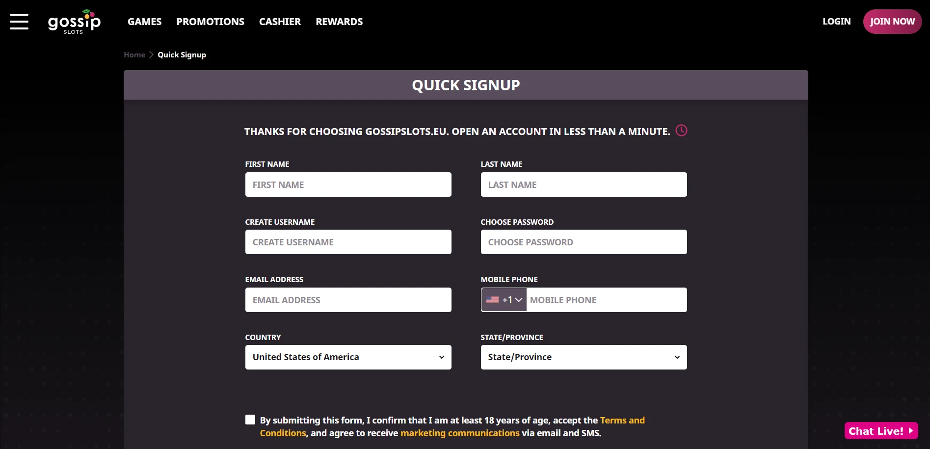 Gossip Slots Casino Screenshot