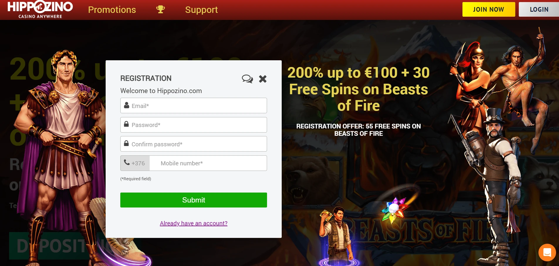 Hippozino Casino Screenshot