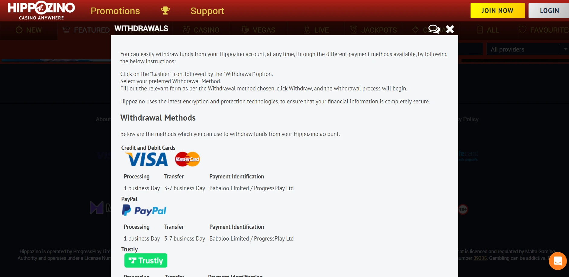 Hippozino Casino Screenshot