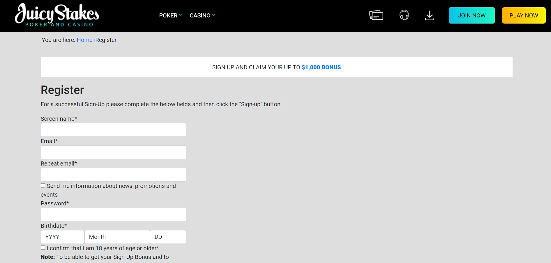 Juicy Stakes Casino Screenshot