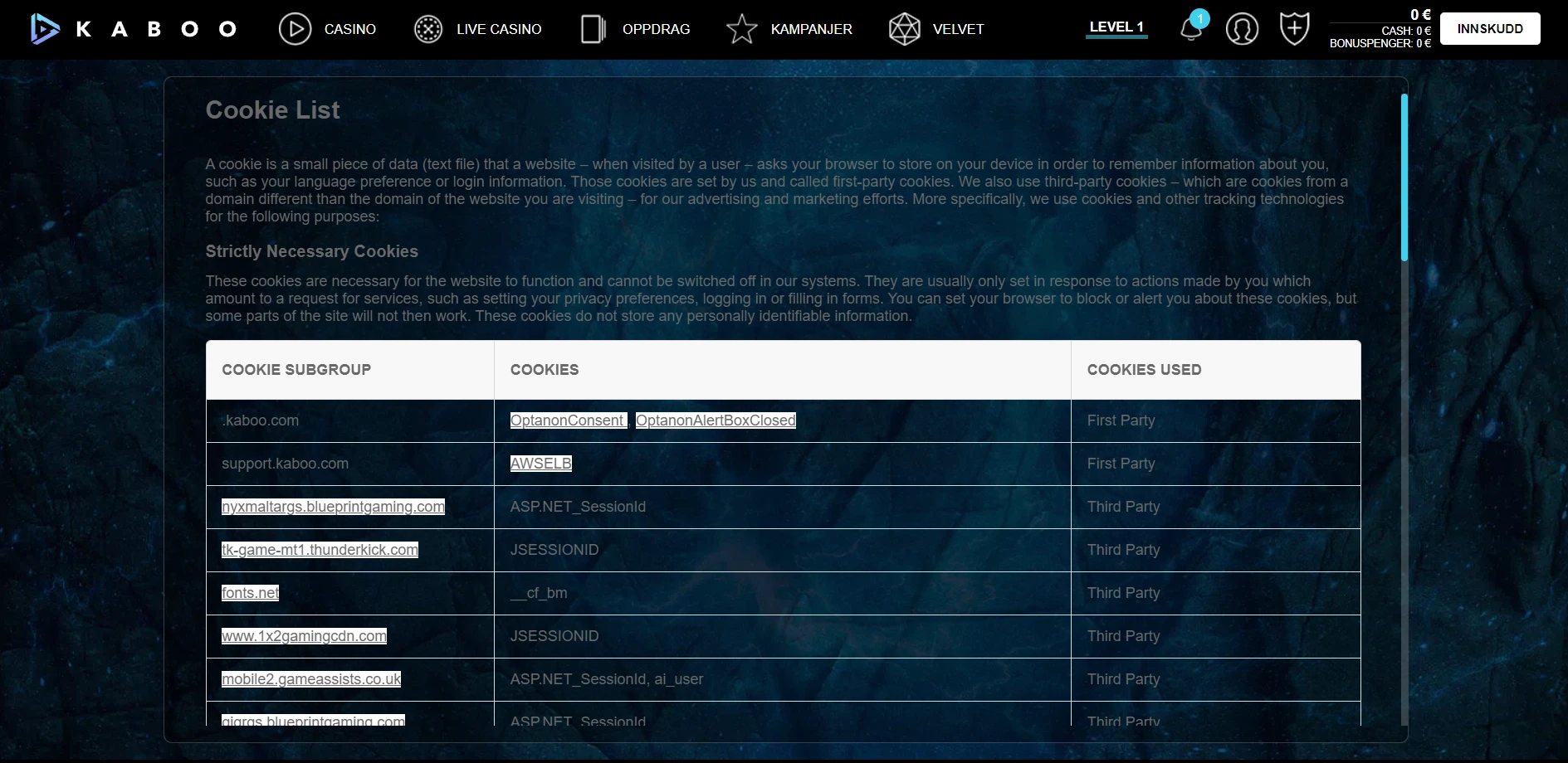 Kaboo Casino Screenshot