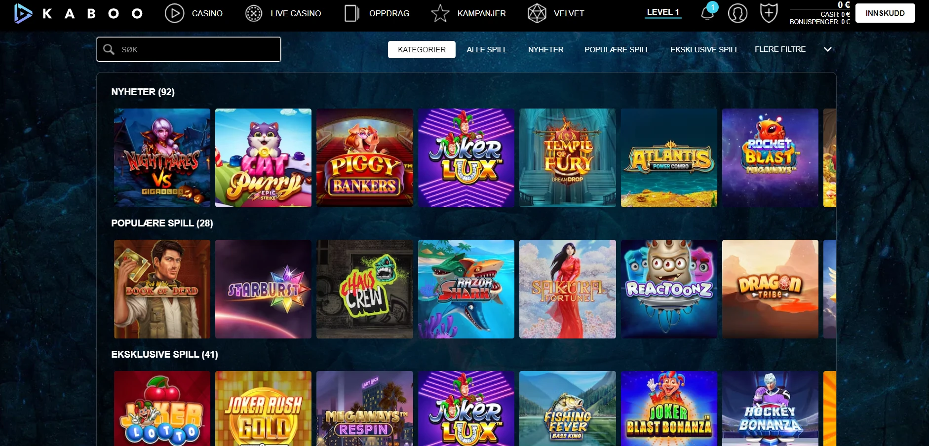 Kaboo Casino Screenshot