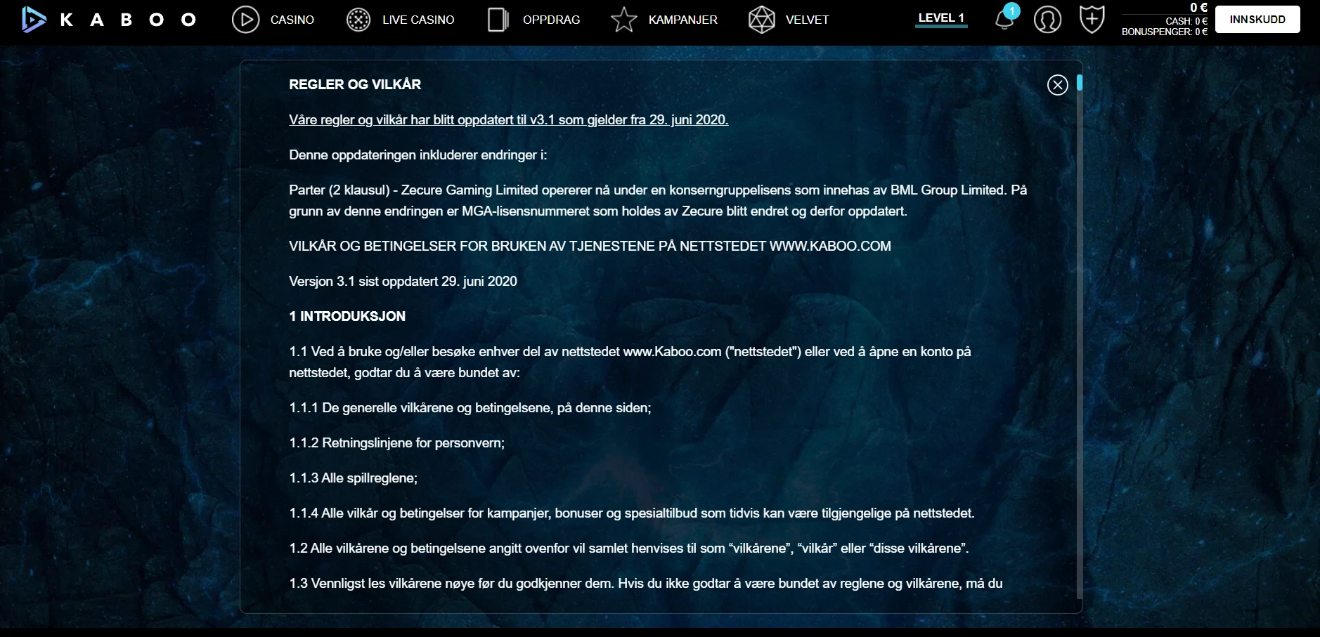 Kaboo Casino Screenshot