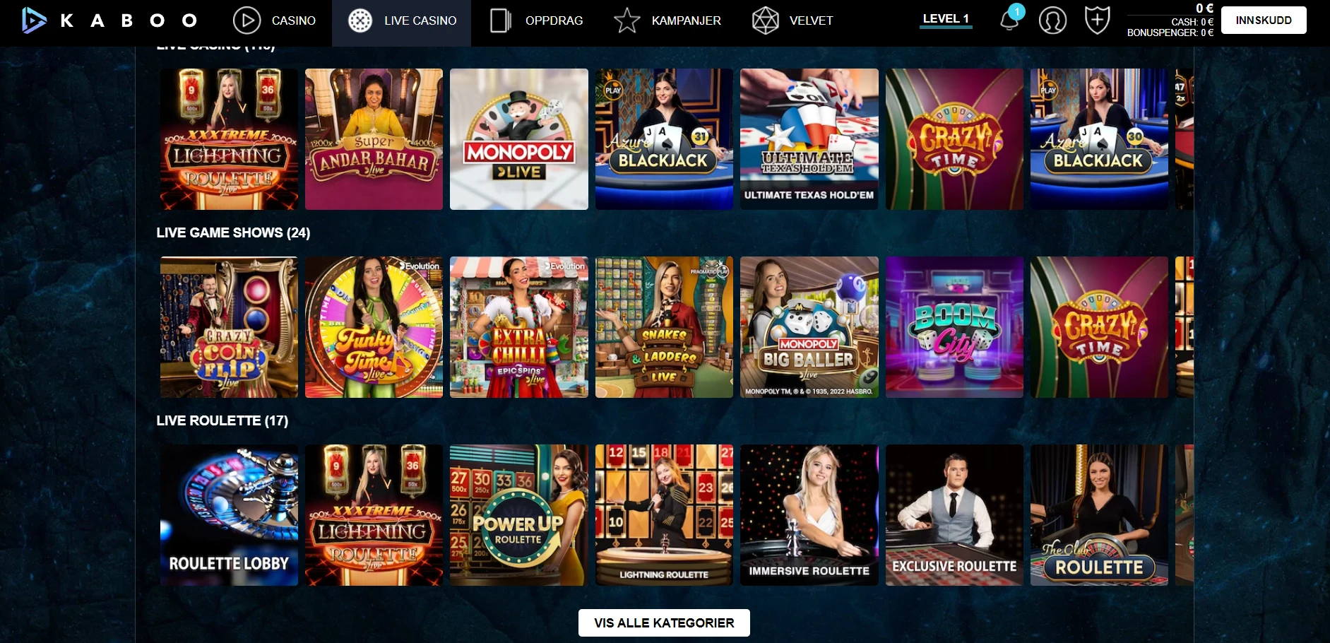 Kaboo Casino Screenshot