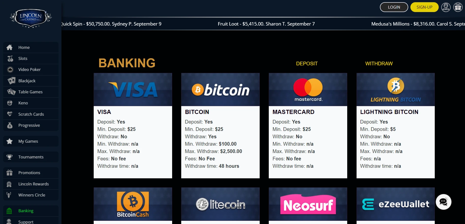 Lincoln Casino Screenshot