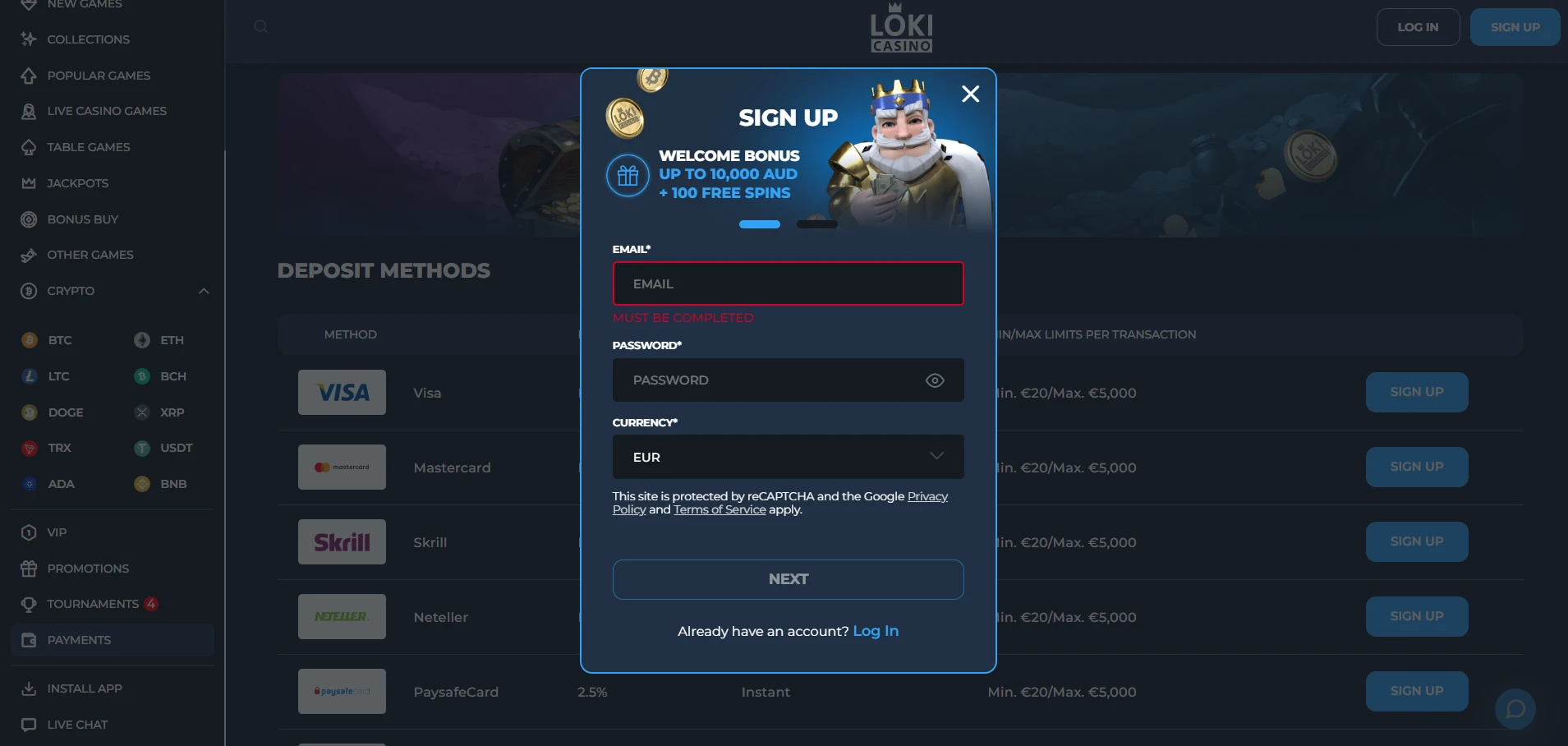 Loki Casino Screenshot