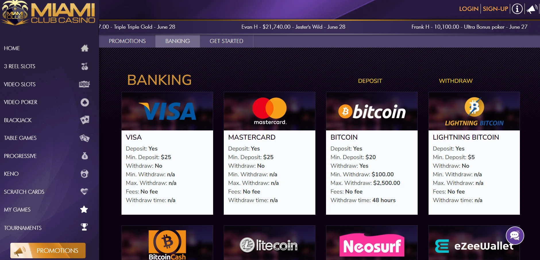Miami Club Casino Screenshot